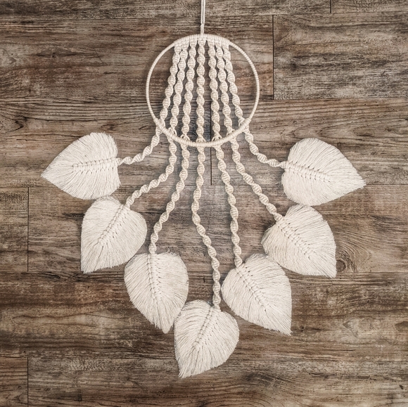 Bohemian Macrame Hanging Handmade Tapestry in Ivory Crème White Pearl Color - Picture 2 of 8
